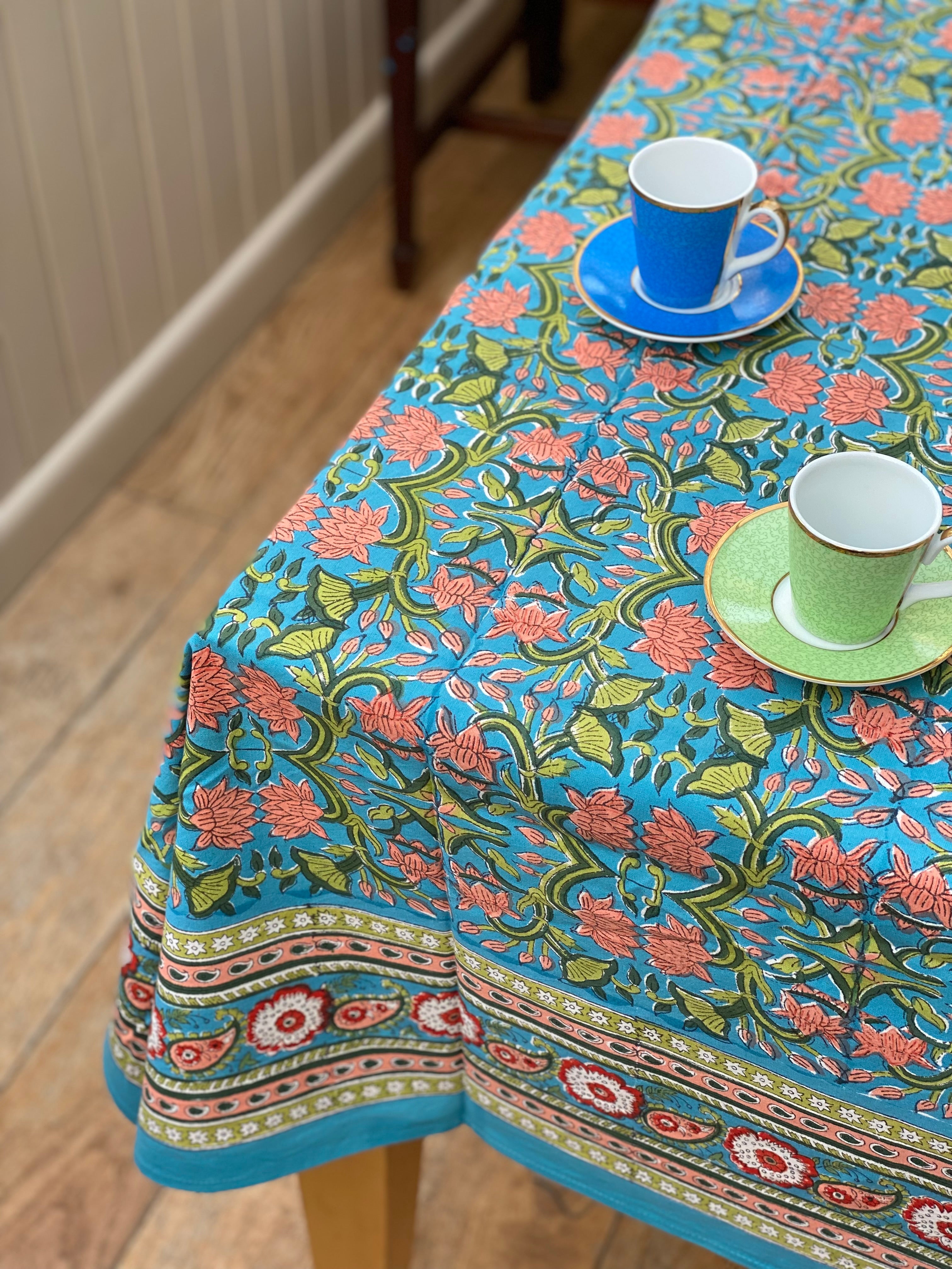 Wild Bazaar Blue Lotus Trellis Tablecloth