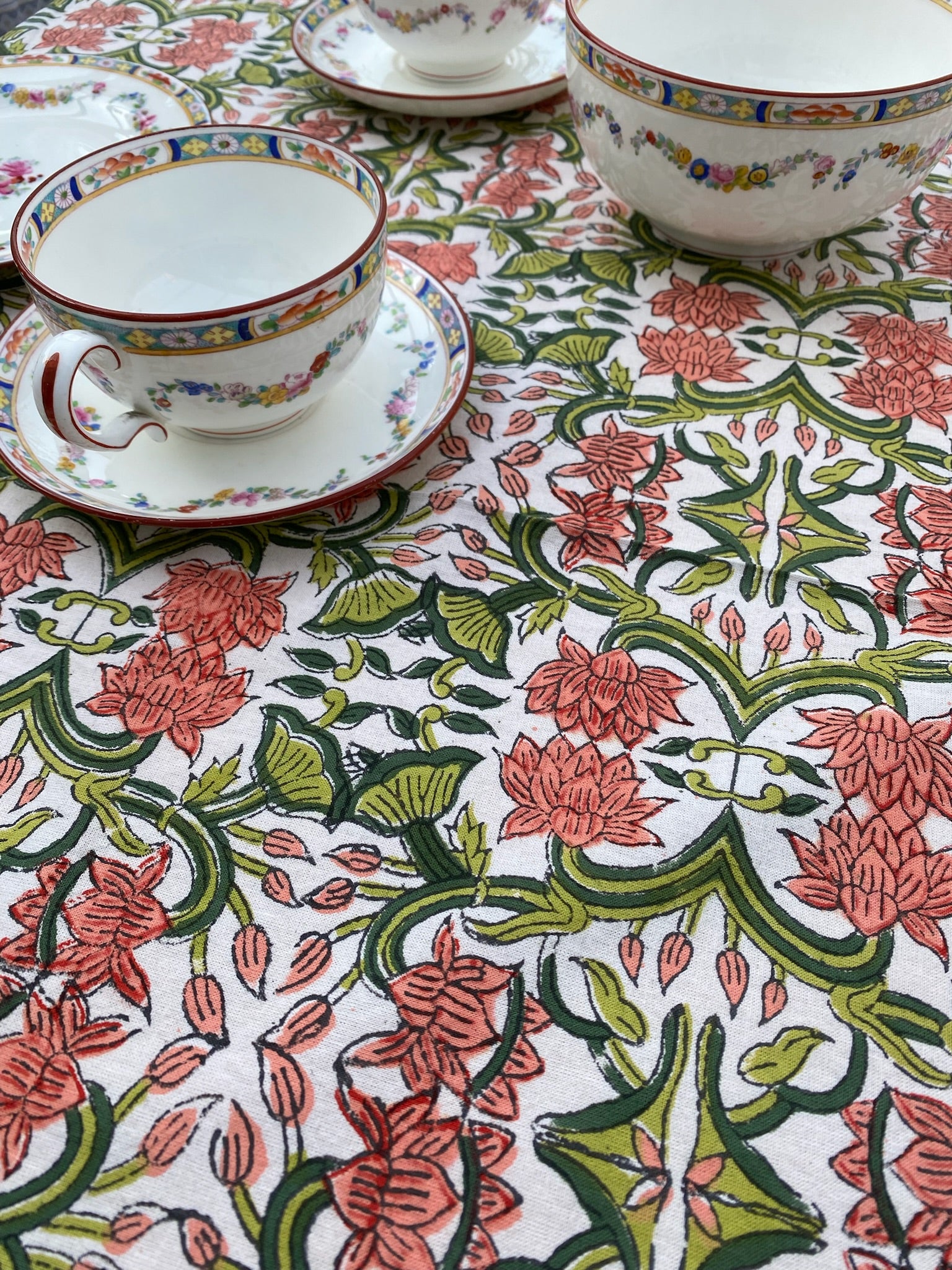 Wild Bazaar White Lotus Trellis Tablecloth