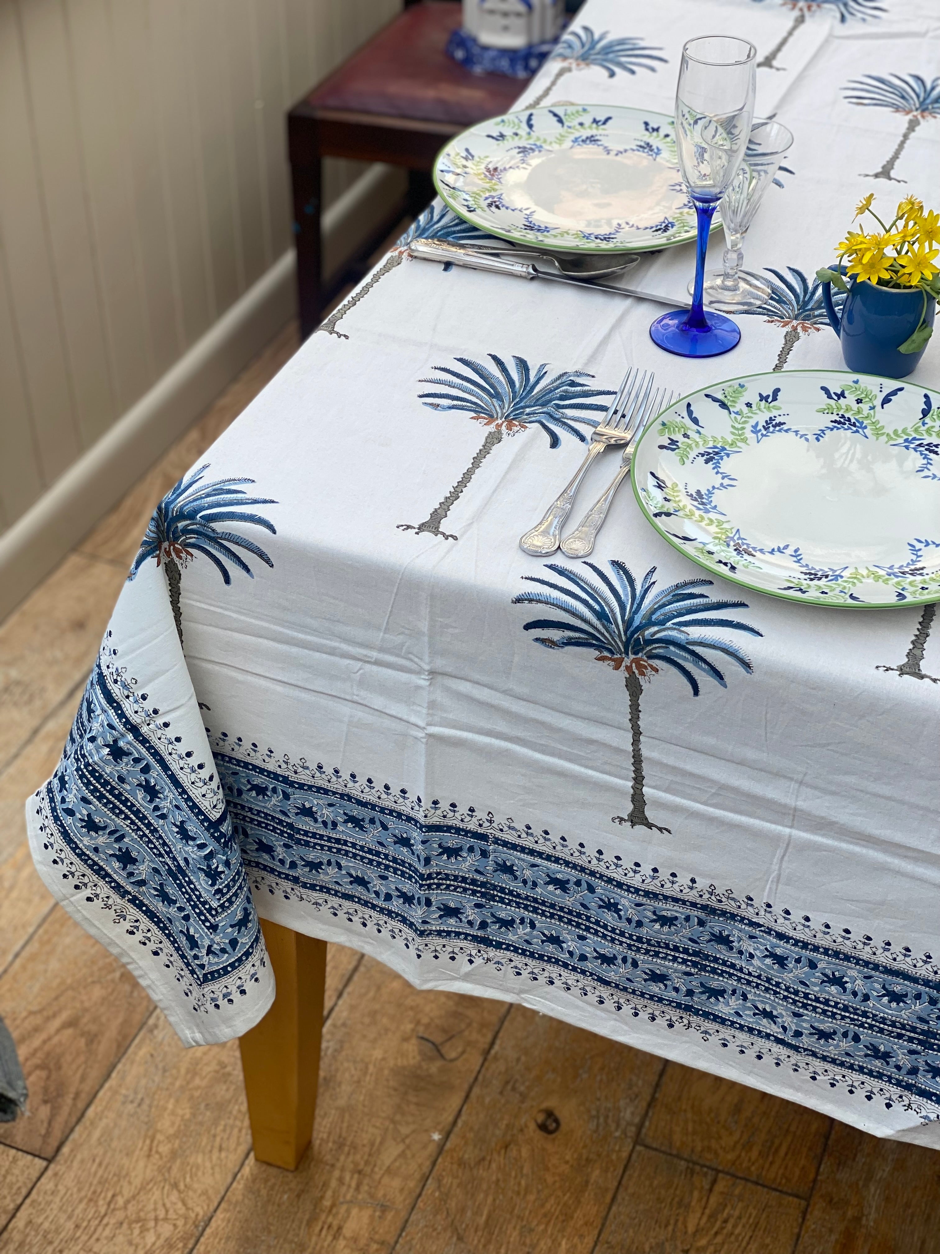 Blue Jaipur Palms Tablecloth