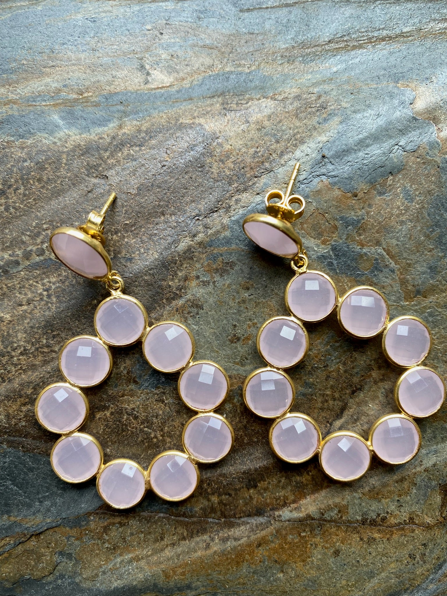Pink Quartz Carlotta Drop Hoop Earrings