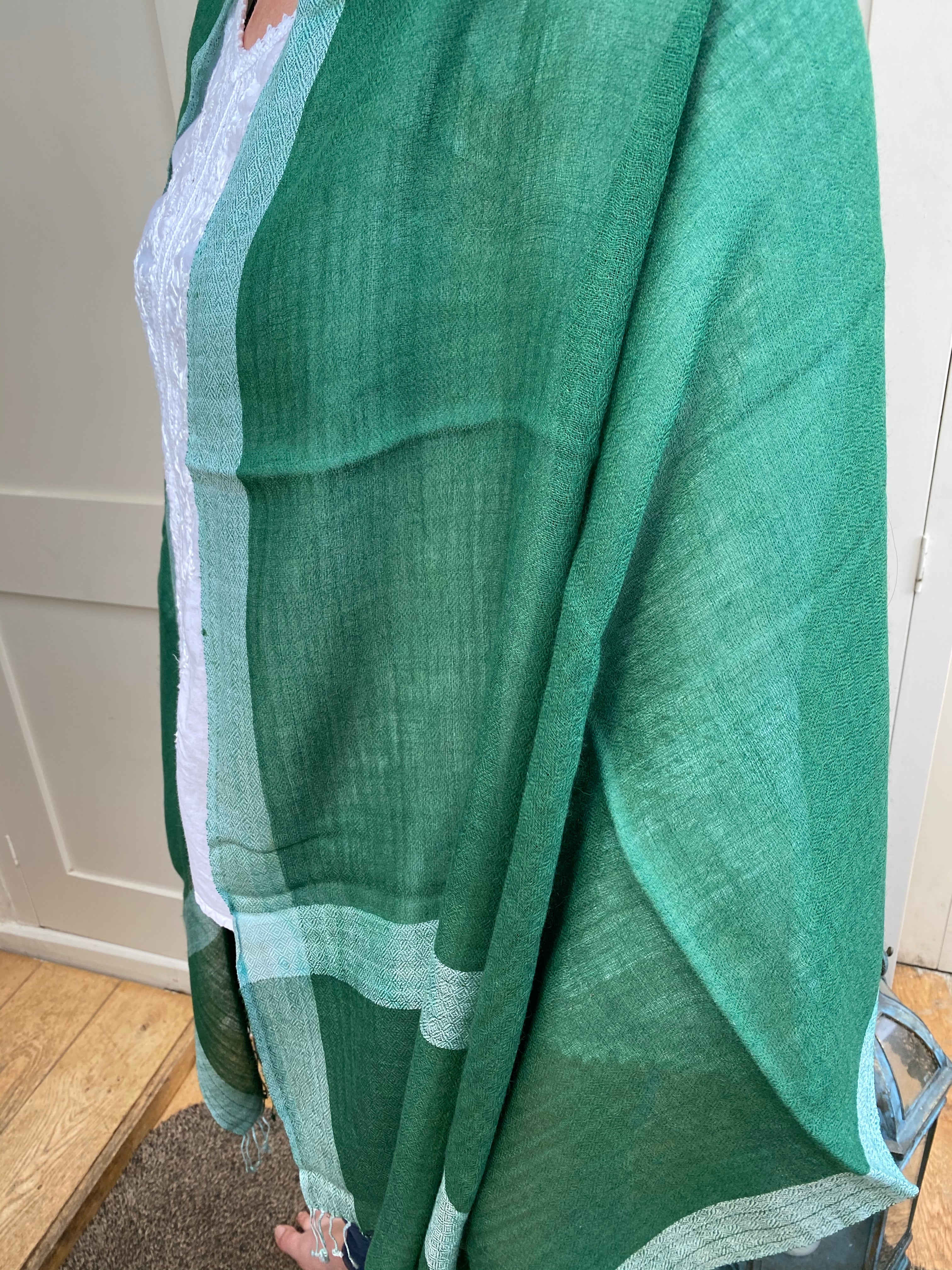 Green Bordered Fine Woollen Shawl