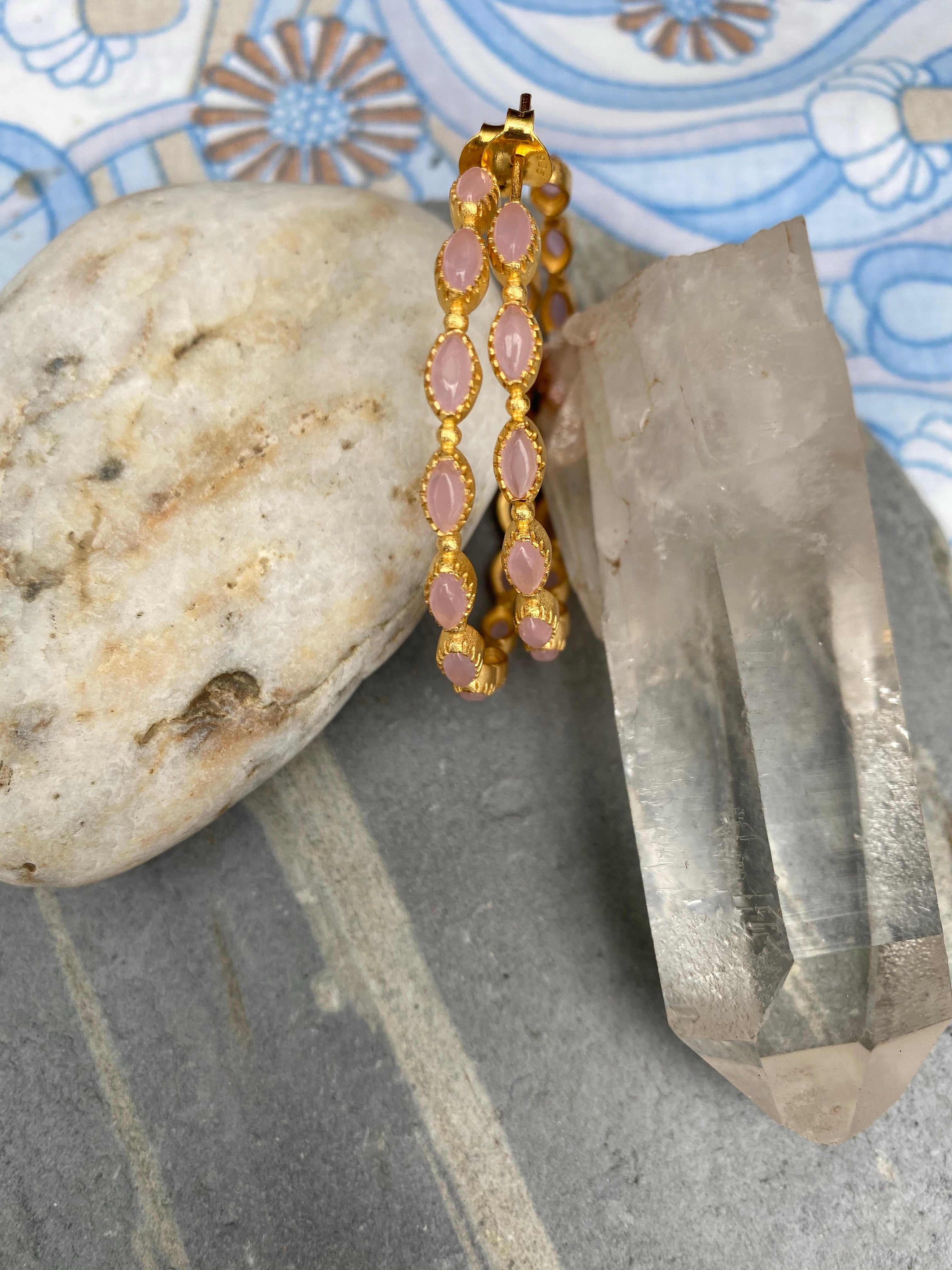 Pink Quartz Saffi Hoop Earrings