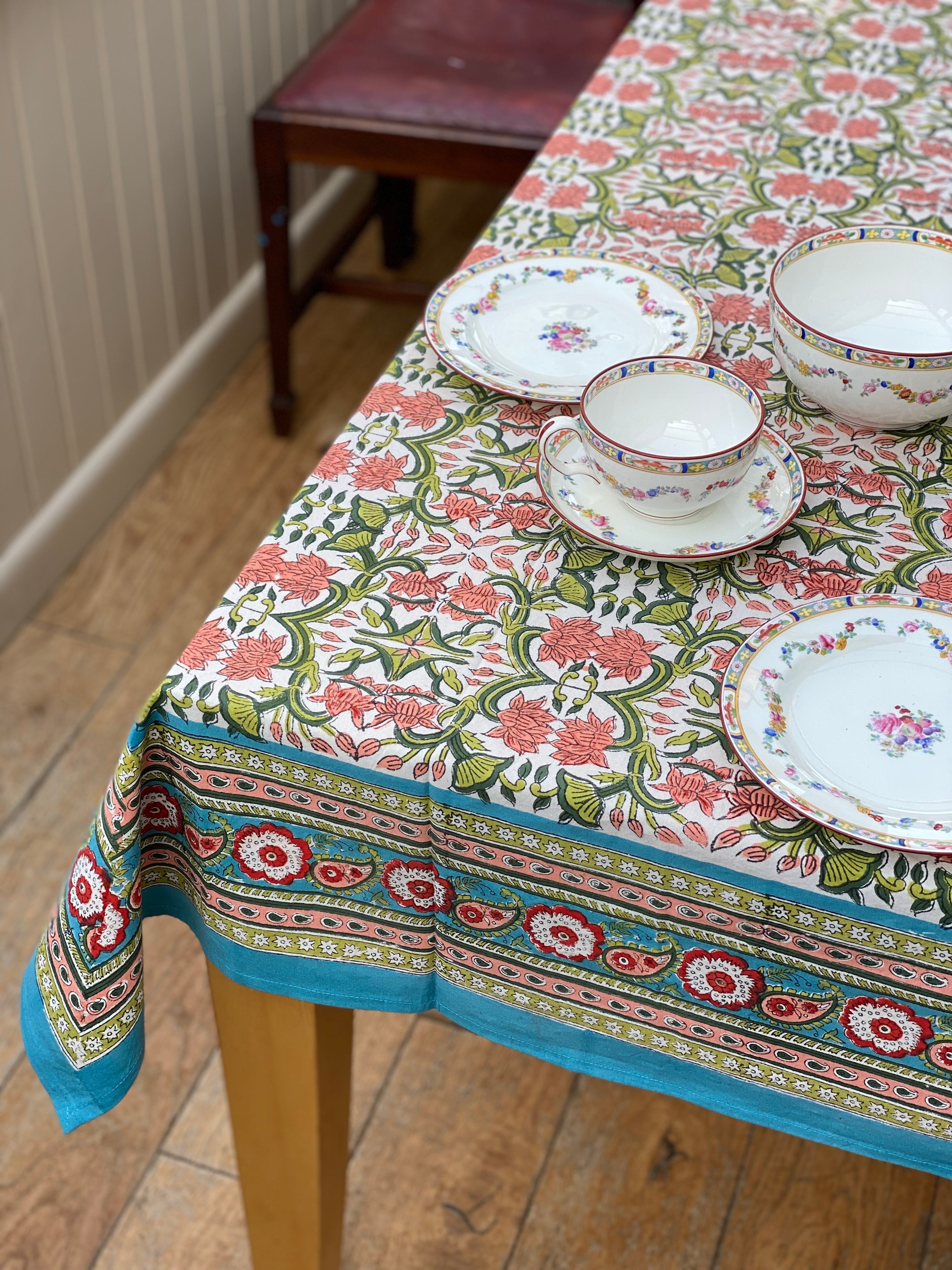Wild Bazaar White Lotus Trellis Tablecloth