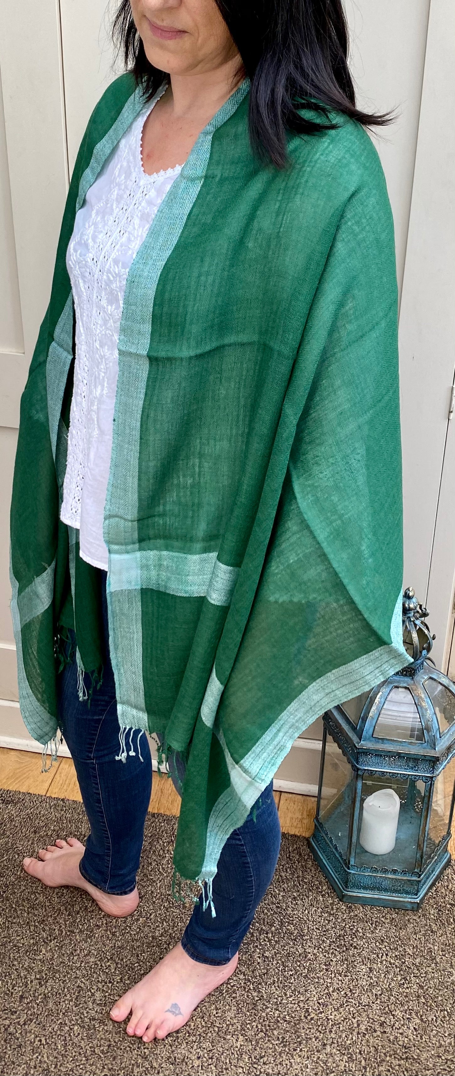 Green Bordered Fine Woollen Shawl