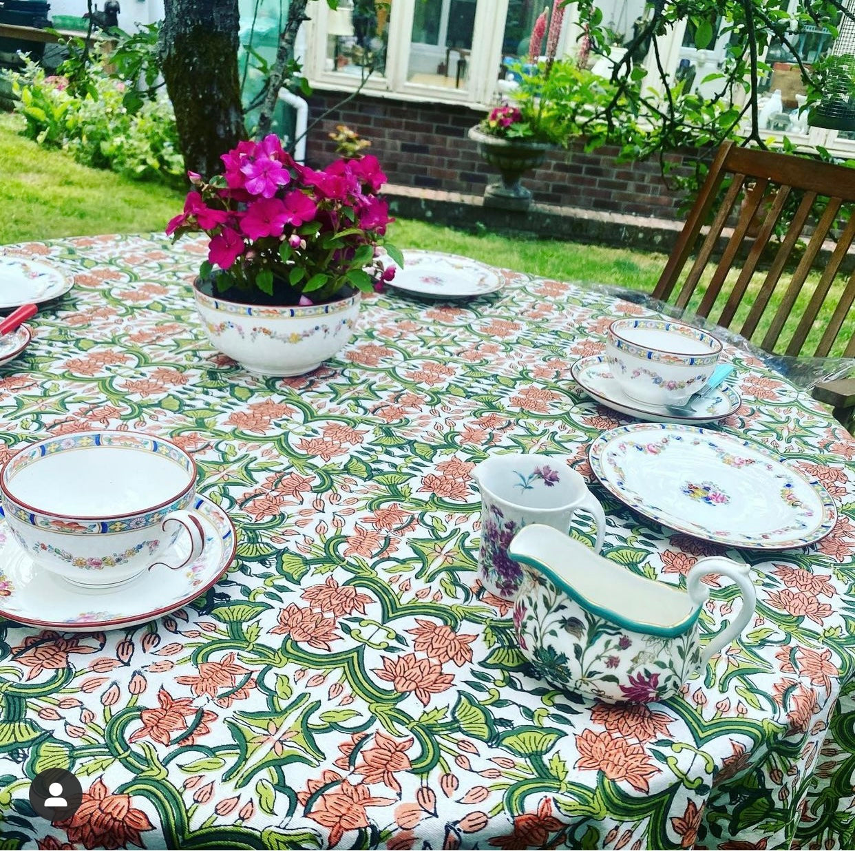 Wild Bazaar White Lotus Trellis Tablecloth