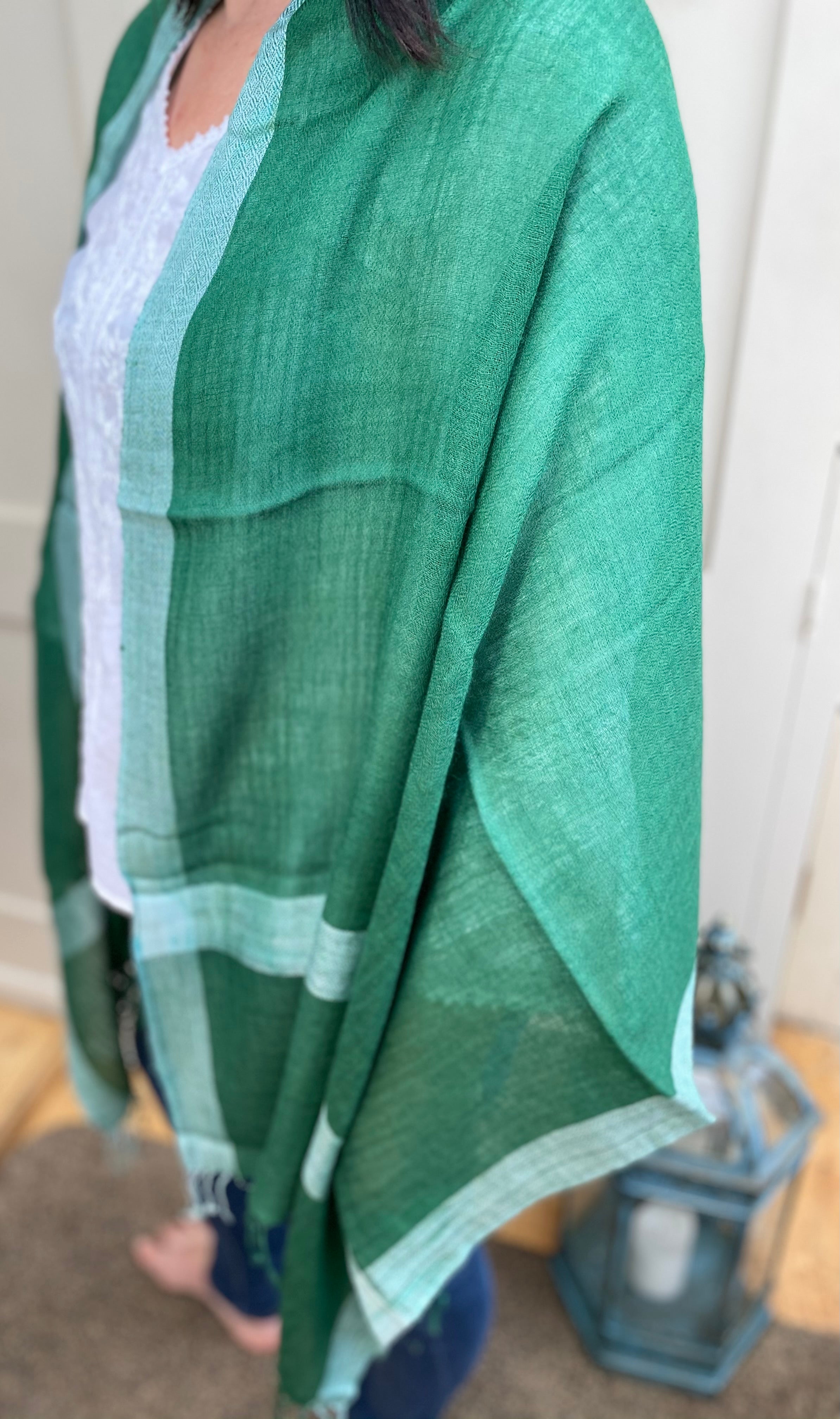 Green Bordered Fine Woollen Shawl