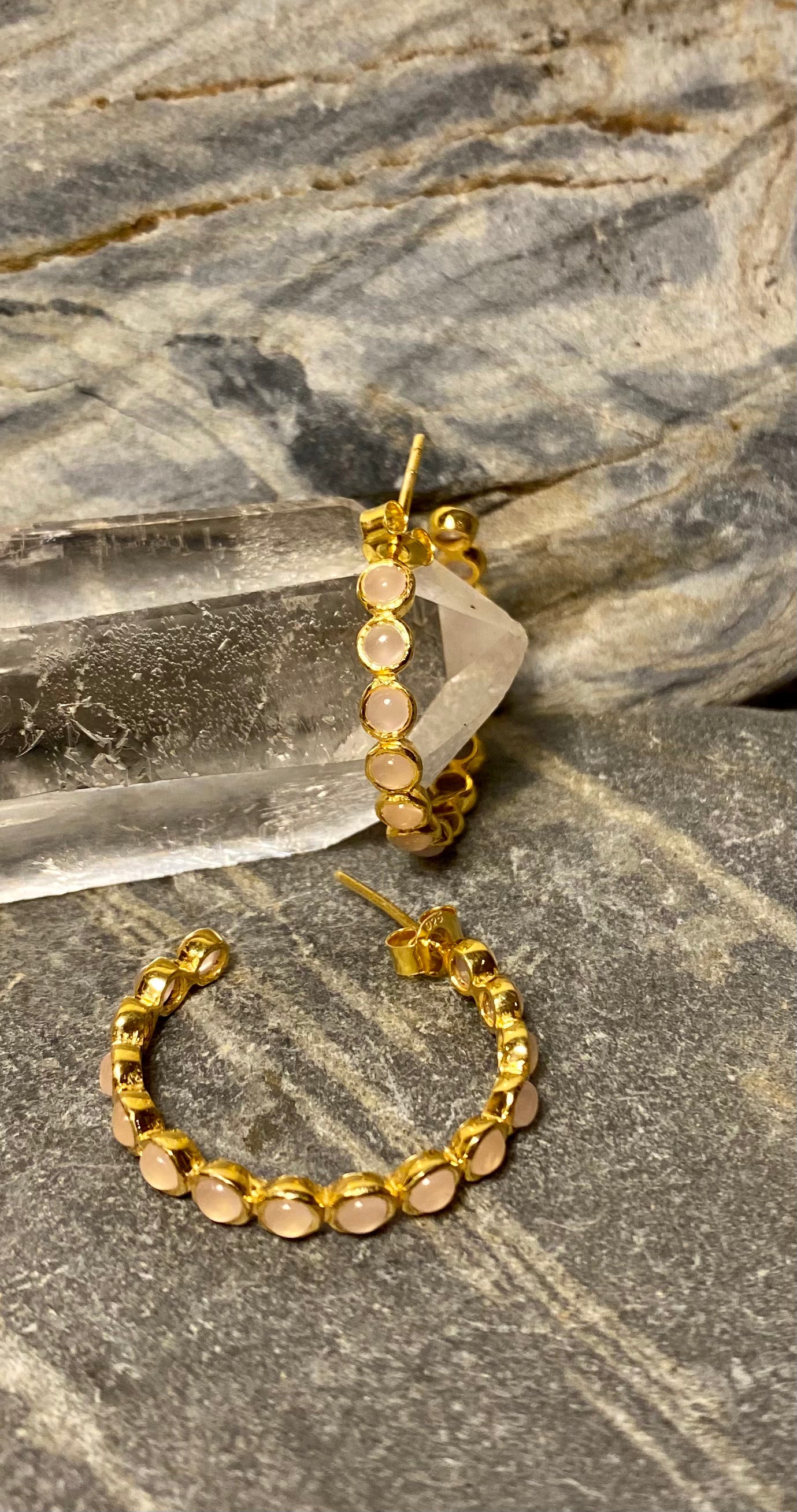 Rose Quartz Gypsy Hoop Earrings