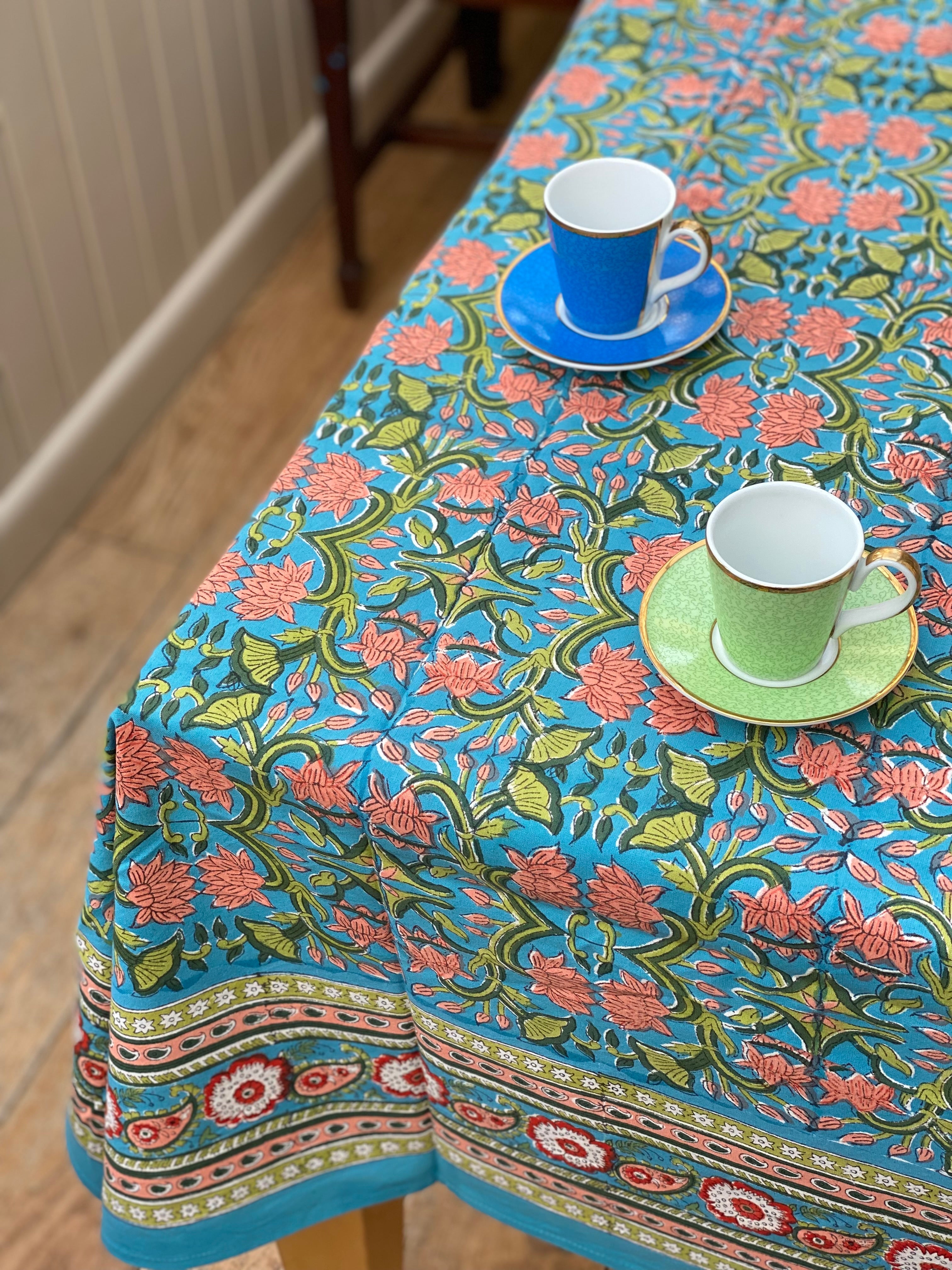 Wild Bazaar Blue Lotus Trellis Tablecloth