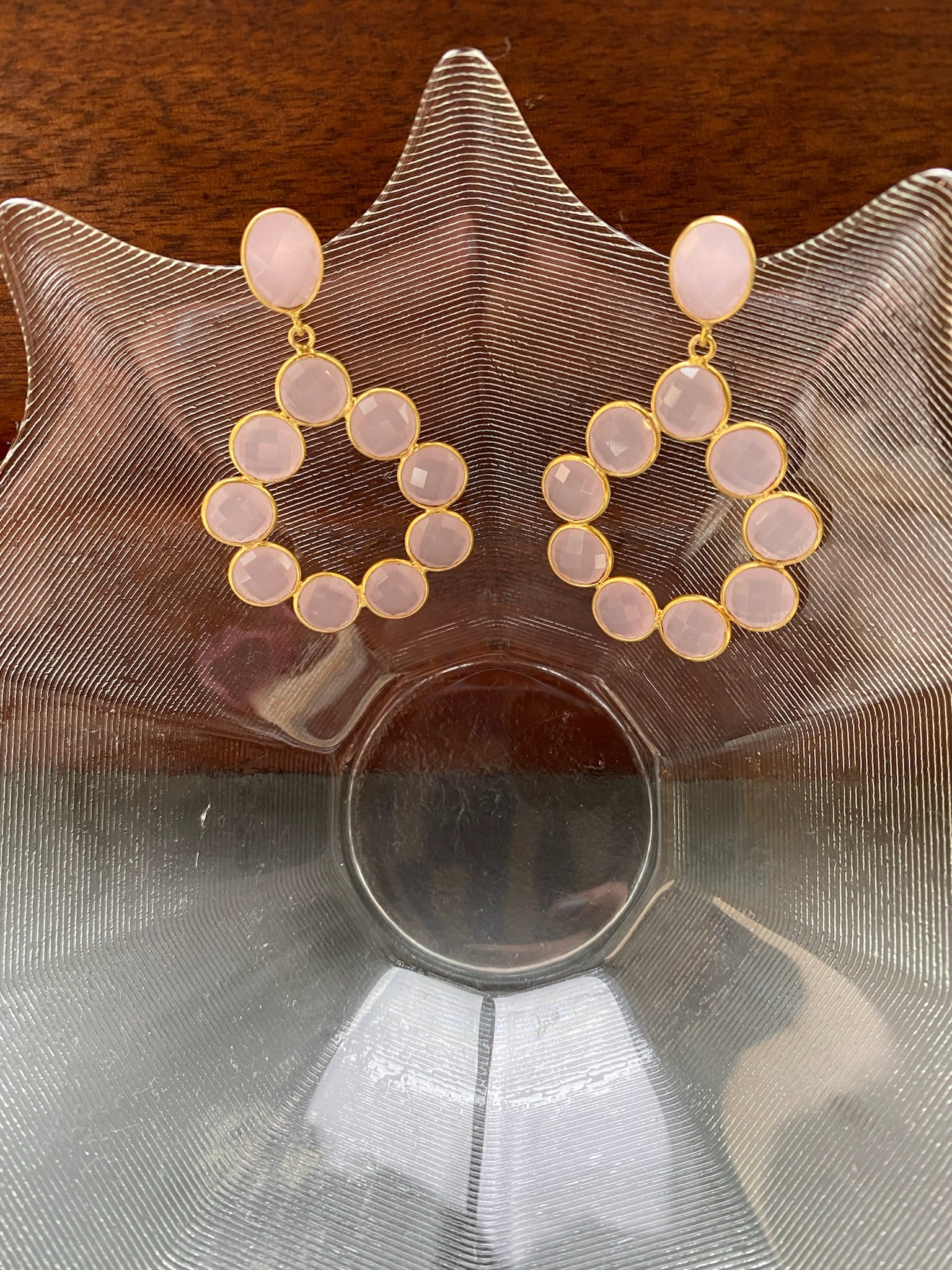 Pink Quartz Carlotta Drop Hoop Earrings