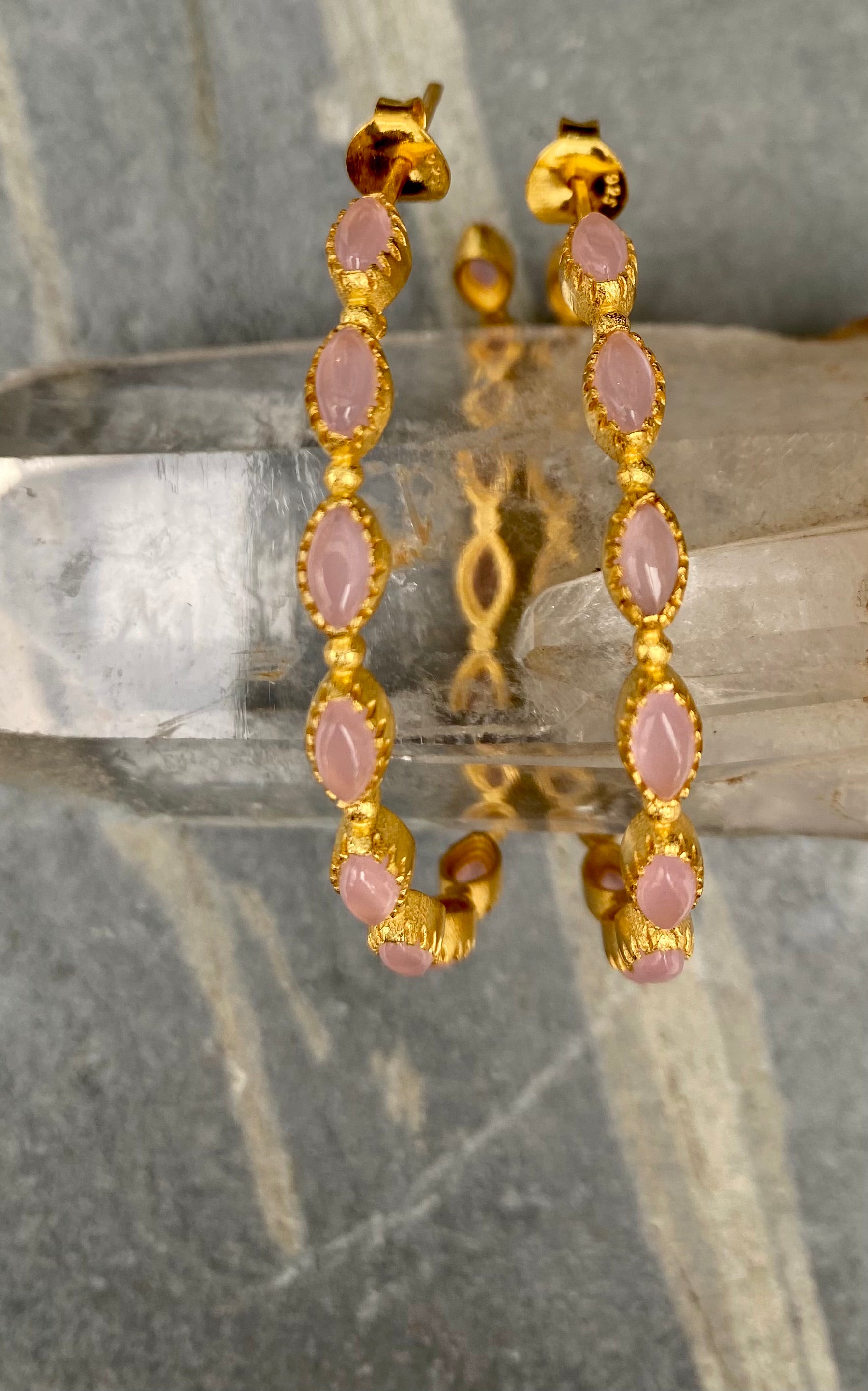 Pink Quartz Saffi Hoop Earrings