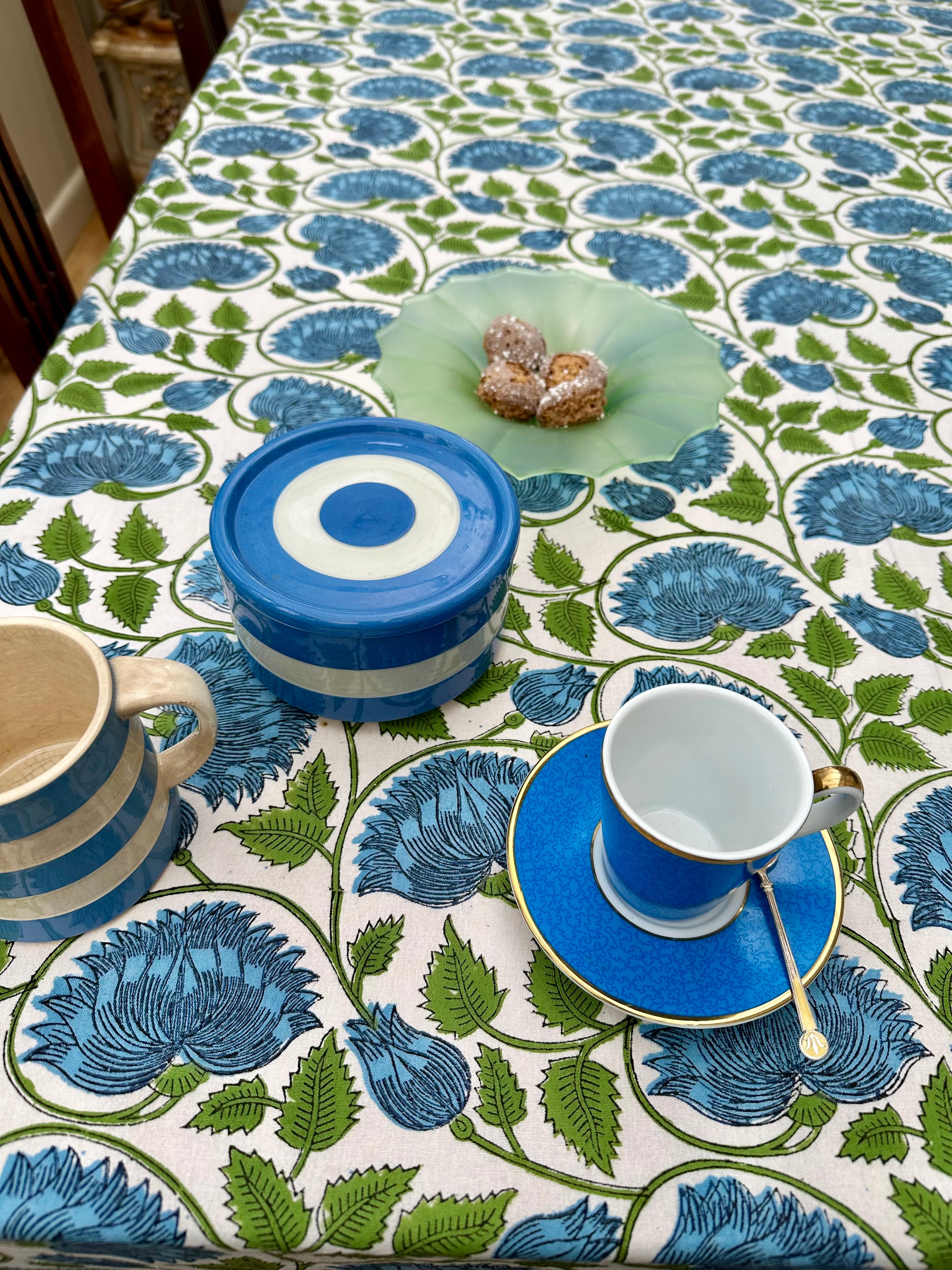 Blue and Leaf Tuscany Tablecloth