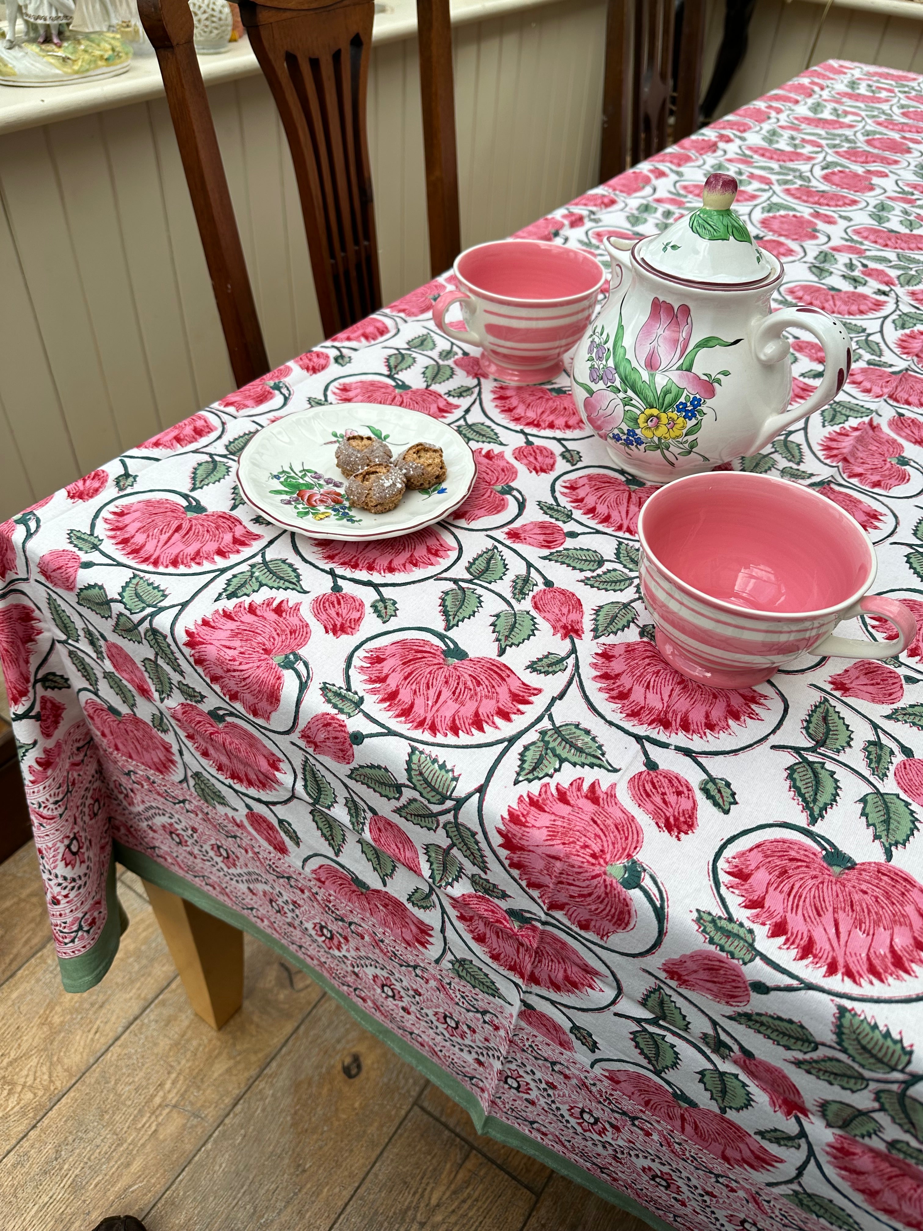 Wild Bazaar Pink and White Tuscany Tablecloth