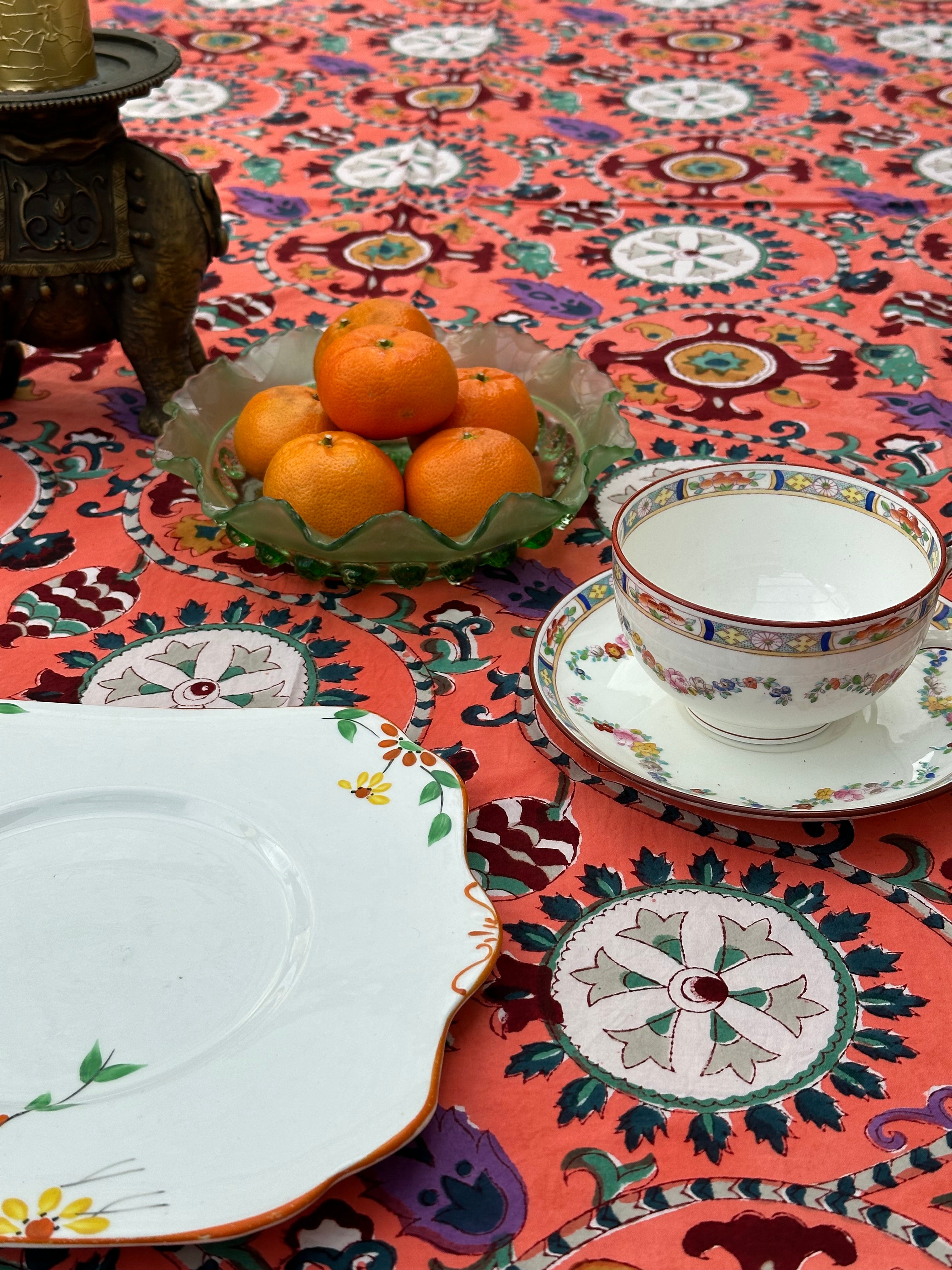 Anokhi Orange Suzani Tablecloth