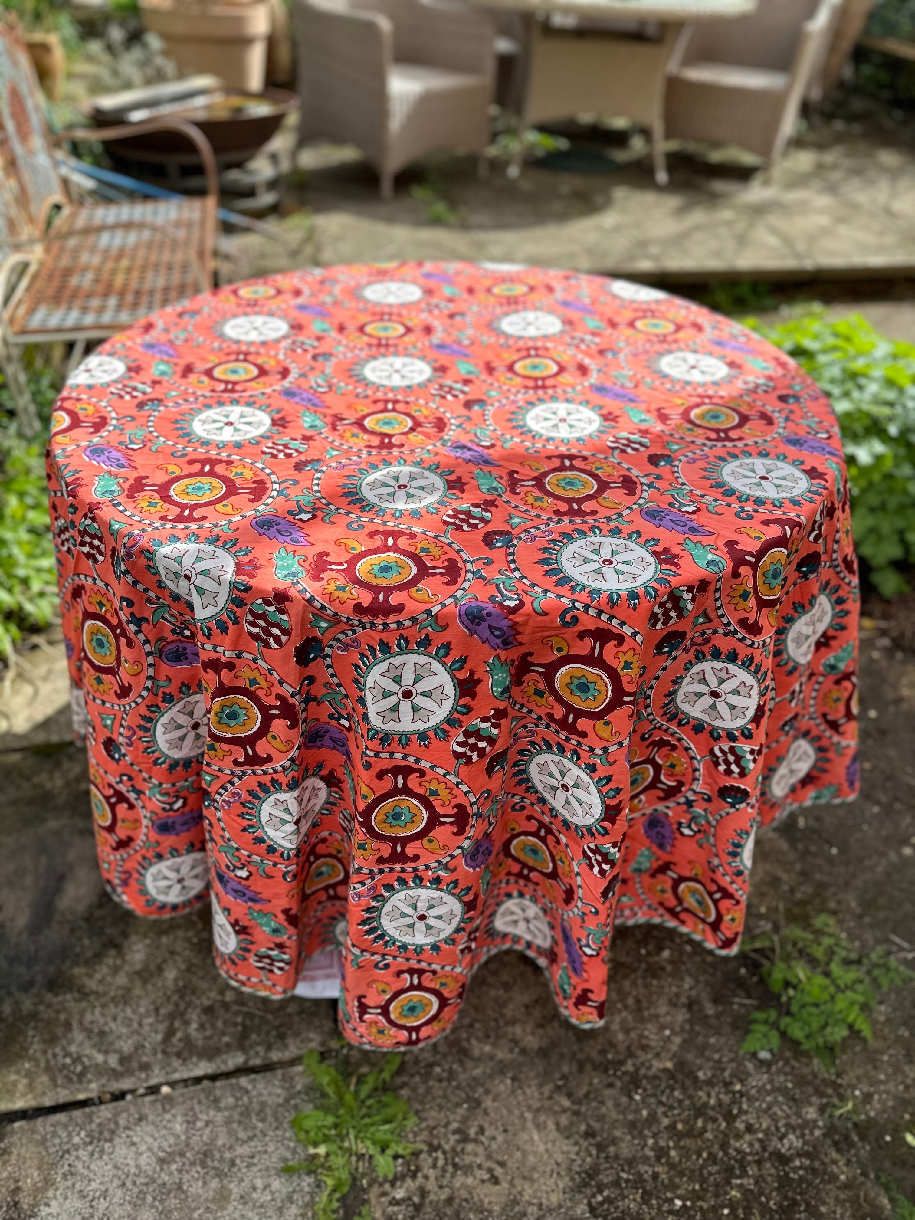Anokhi Orange Suzani Tablecloth