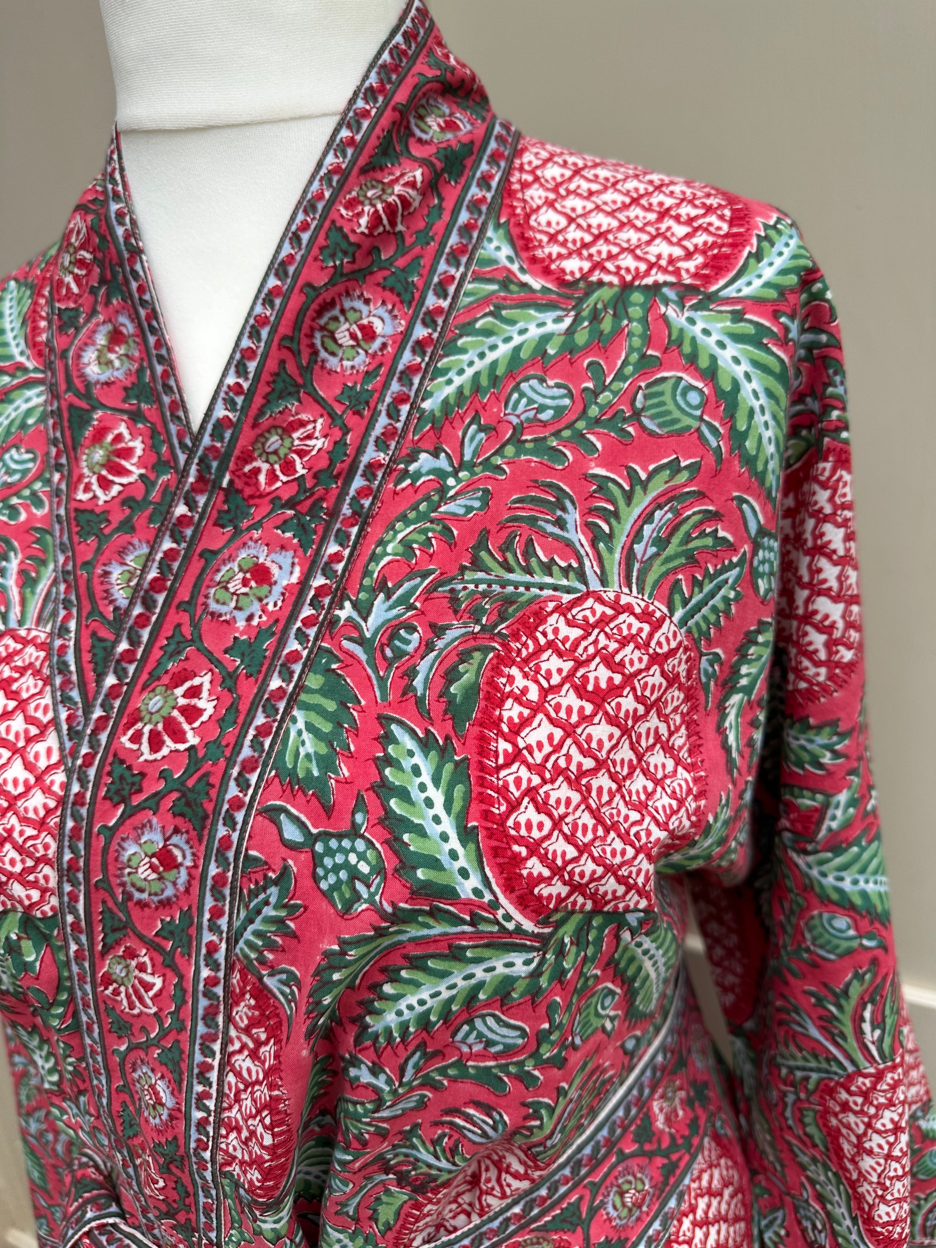 Anokhi Rosy Pineapple Midi Dressing Gown