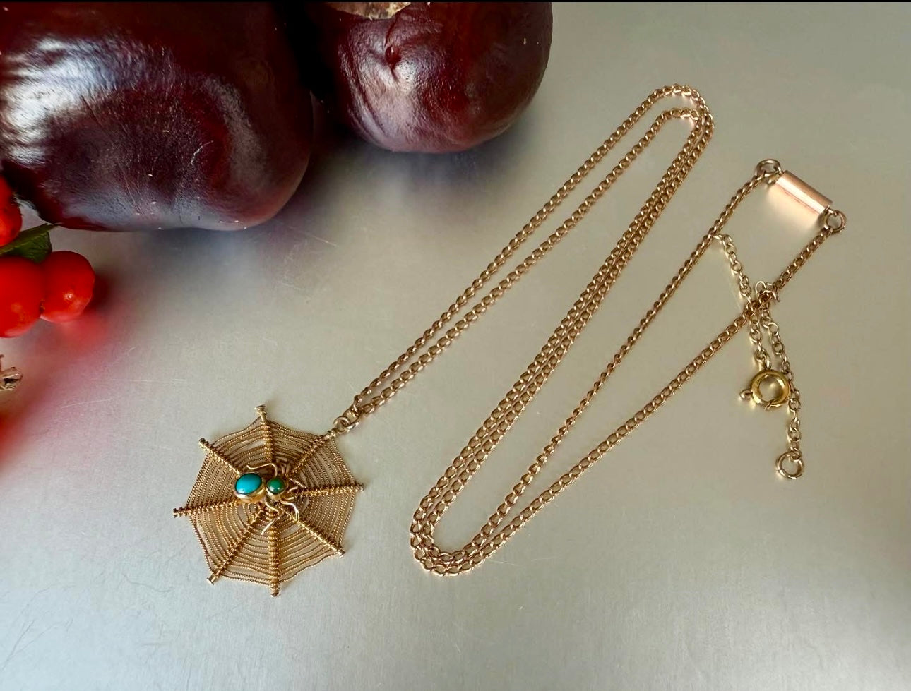 Edwardian Spider and Web pendant and chain