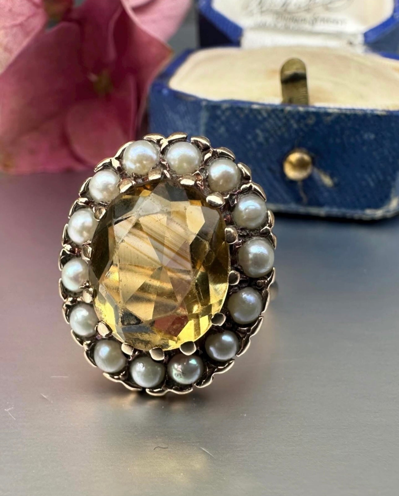 Citrine and Pearl Dress Ring