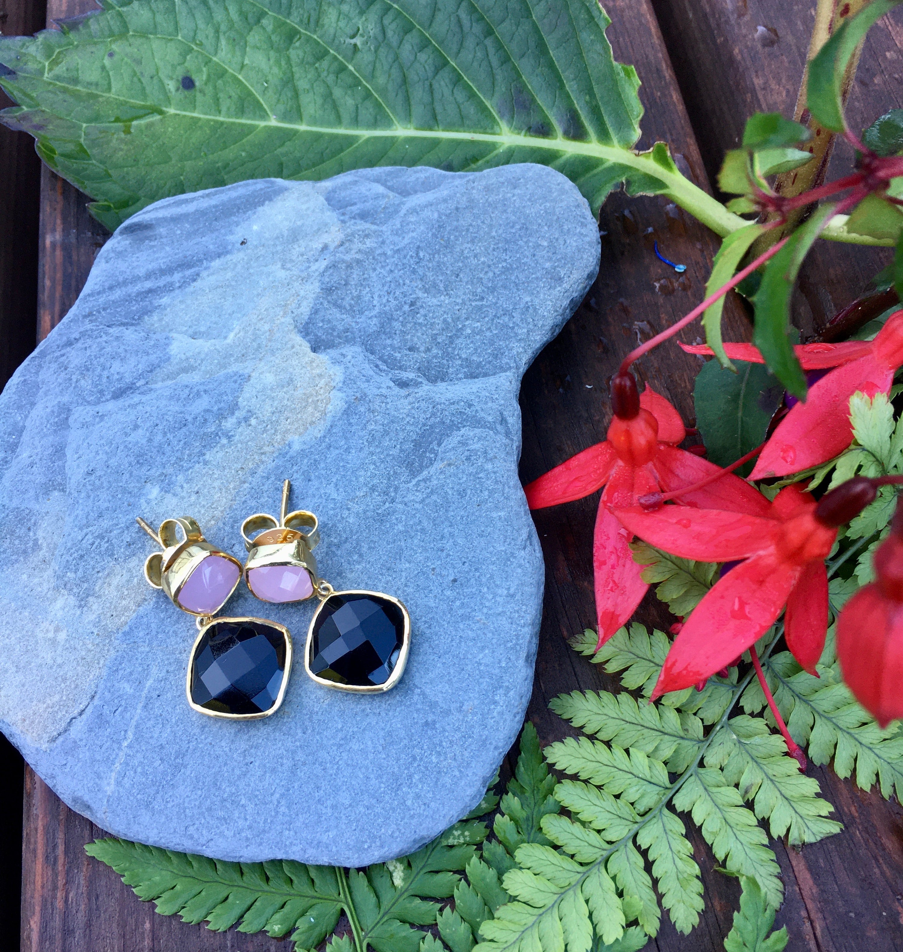 Rose Quartz and Black Onyx Delilah Earrings