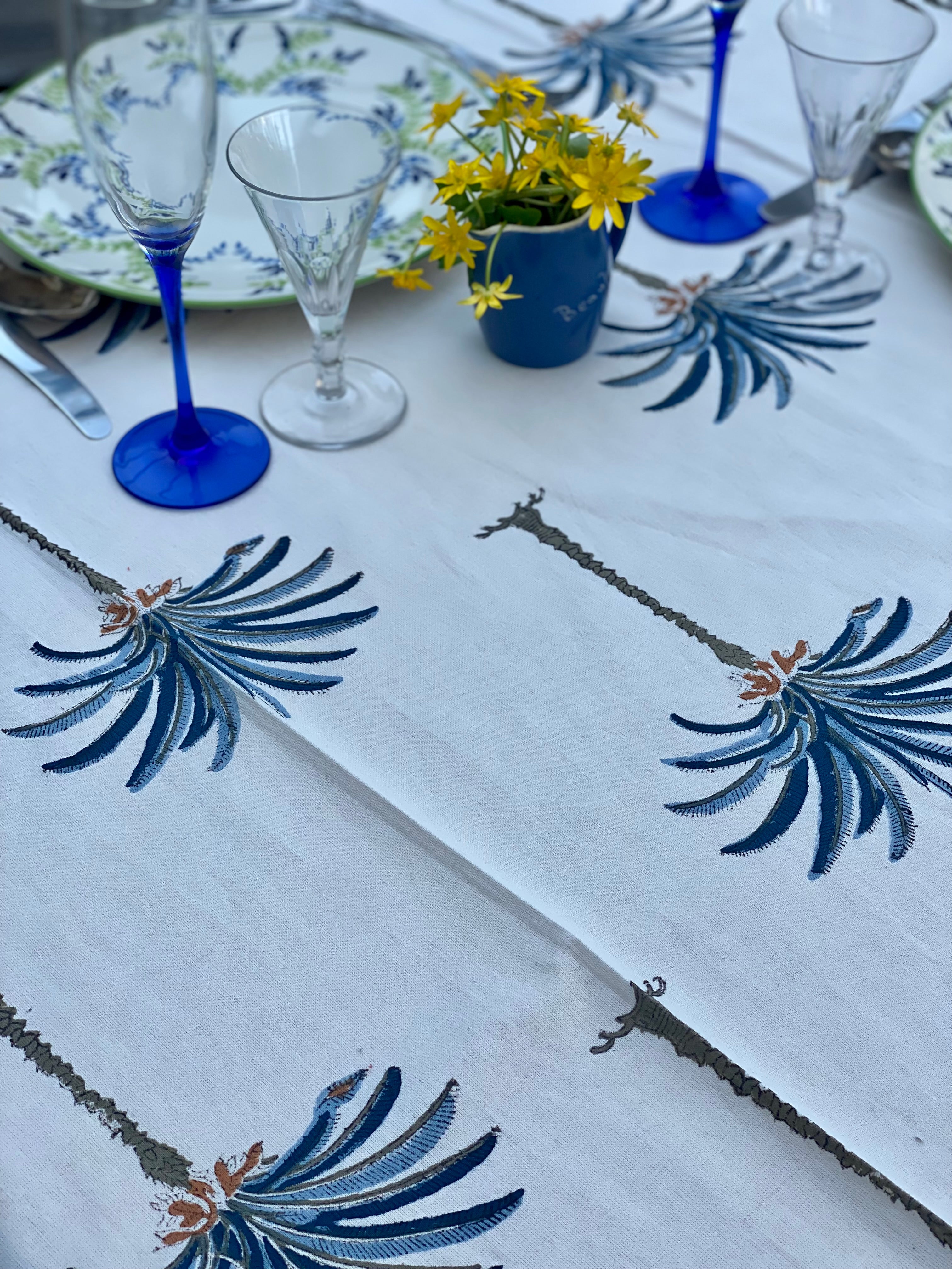 Blue Jaipur Palms Tablecloth