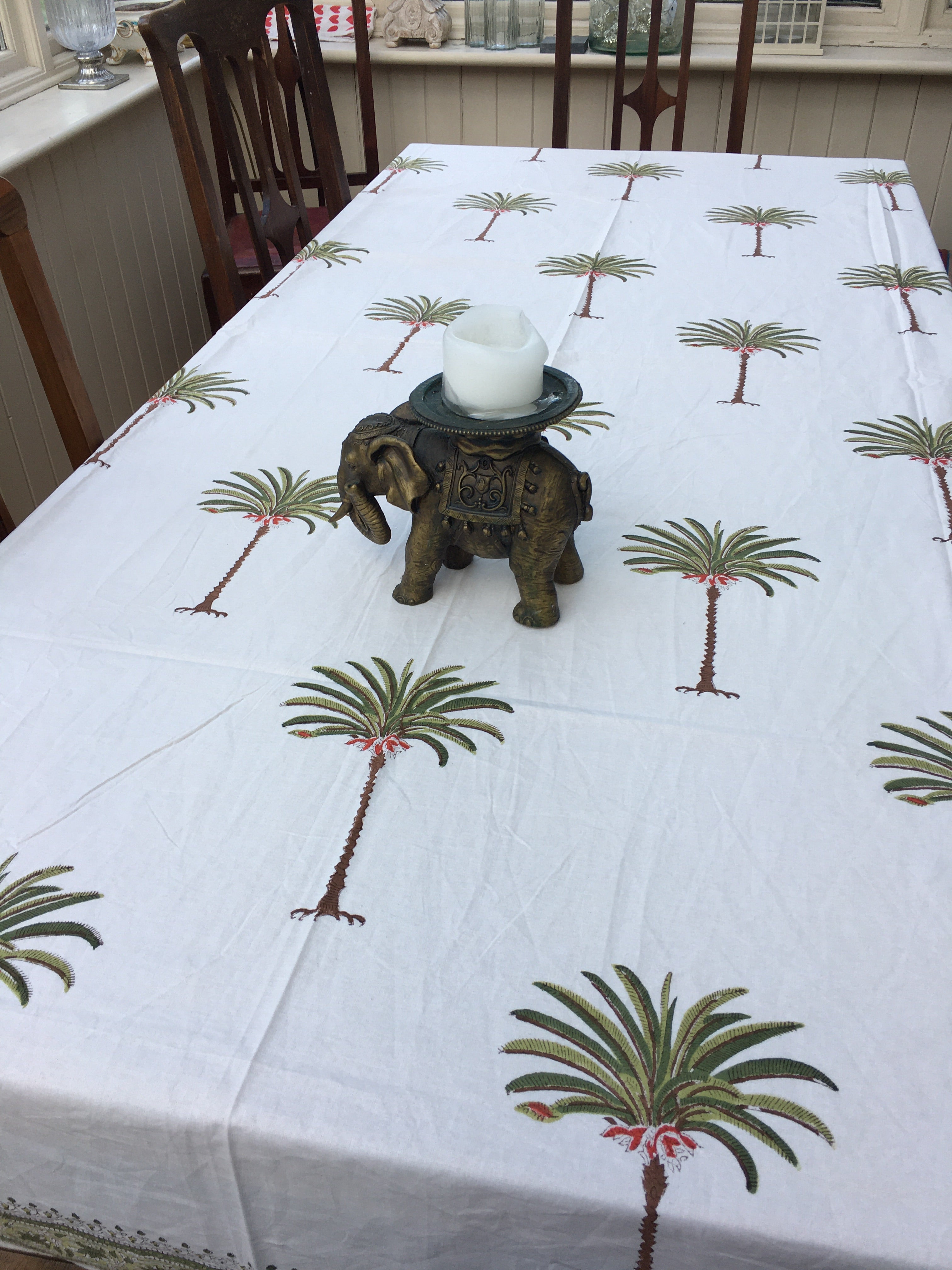 Green Jaipur Palms Tablecloth
