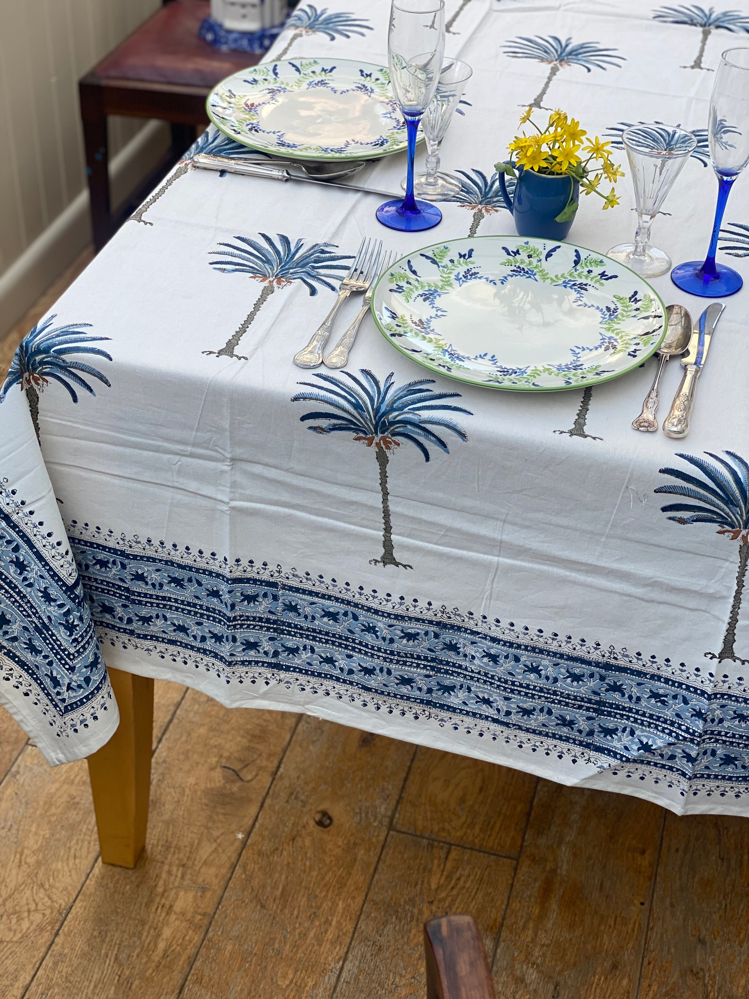 Blue Jaipur Palms Tablecloth